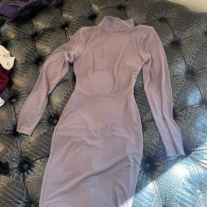 Grey - open back high neck dress